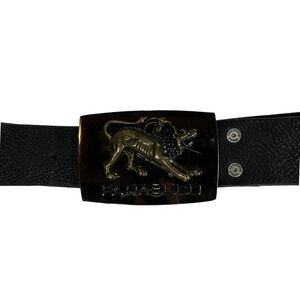 Parasuco Black Leather Belt with Gold Lion Buckle
